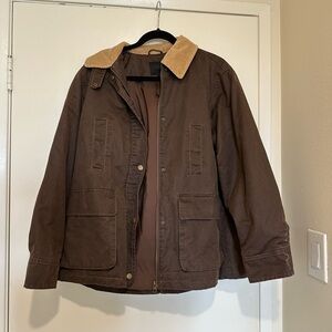 Zara Chocolate Brown Oversized Jacket with Beige Corduroy Collar
